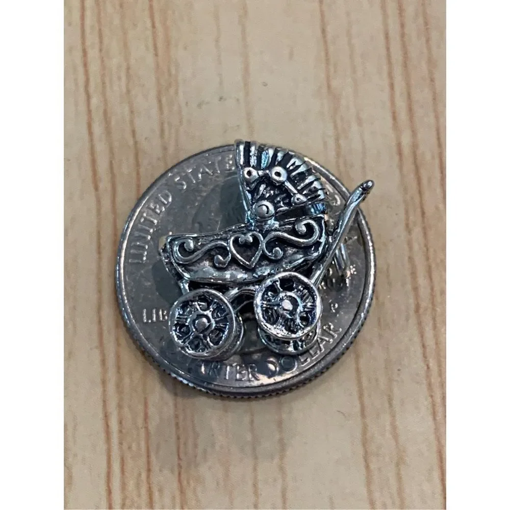 .925 Vintage Baby Carriage Moveable Sterling Silver Jewelry Charm